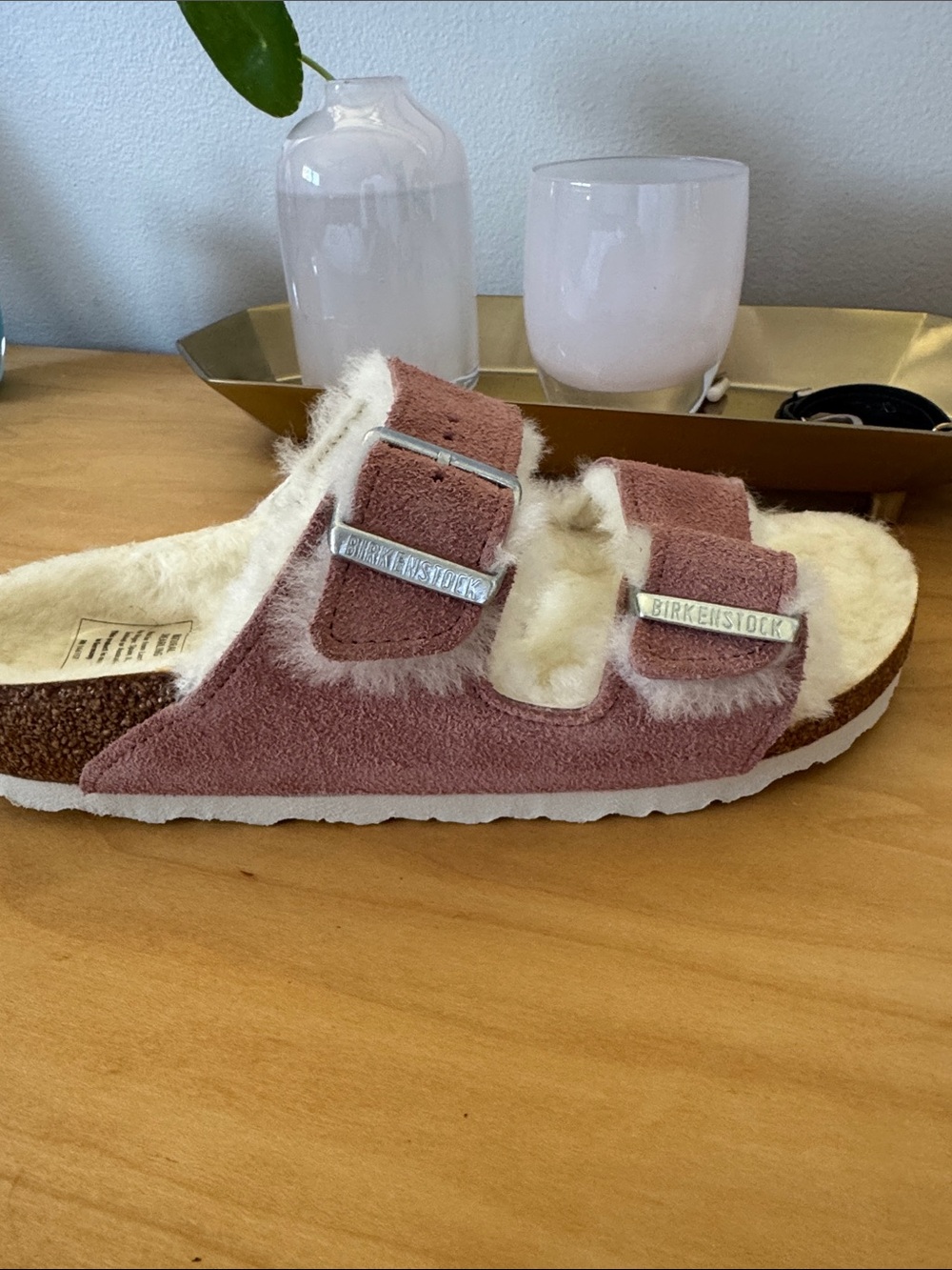 Birkenstock Pink Suede Shearling Arizona Sandals